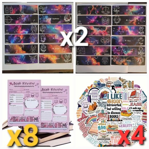 Book Lovers Bundle zodic bookmarks book review sheets stickers - Picture 2 of 8